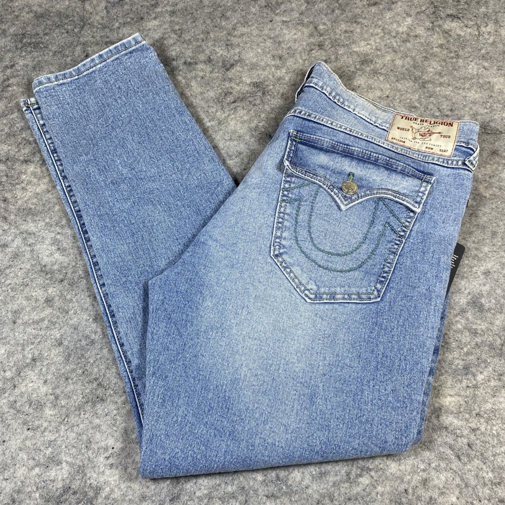 NWT True Religion Rocco Relaxed Skinny Jeans Mens 38x32 Light‎ Wash Straight Leg